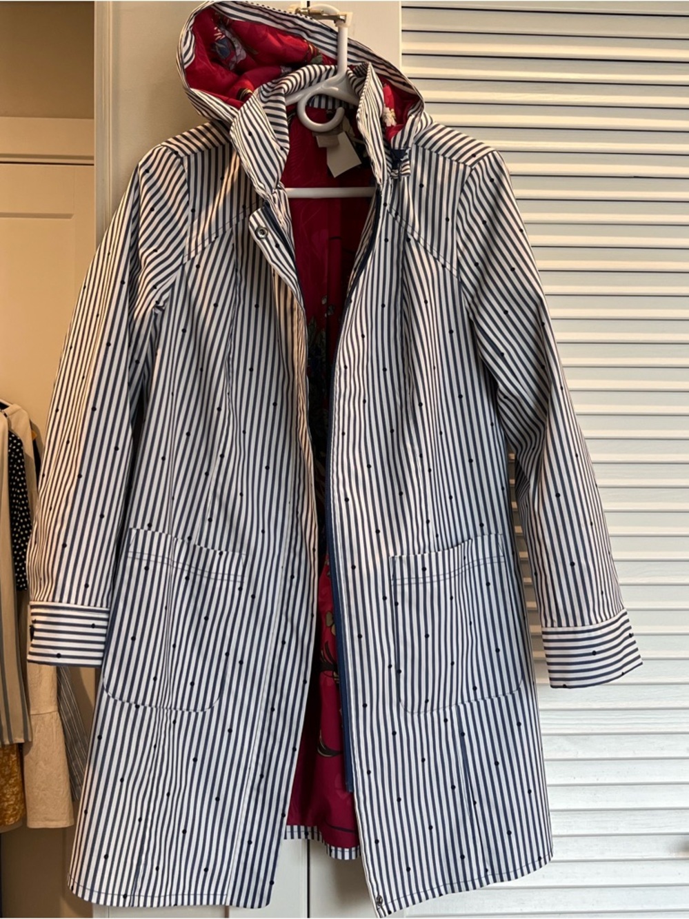 Chico’s Striped Hooded Raincoat - White & Navy